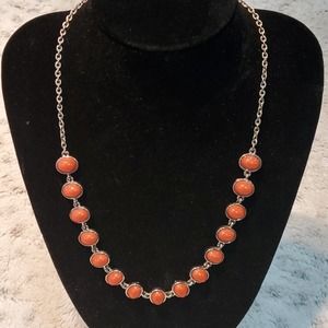 Boutique Orange Brown Silver Tone Fashion Necklace